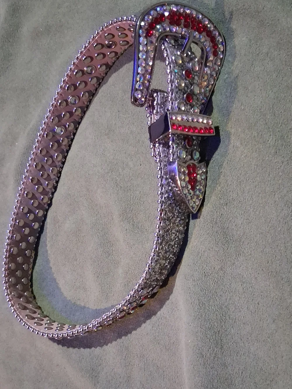Silver Belt with Red and Clear Rhinestones